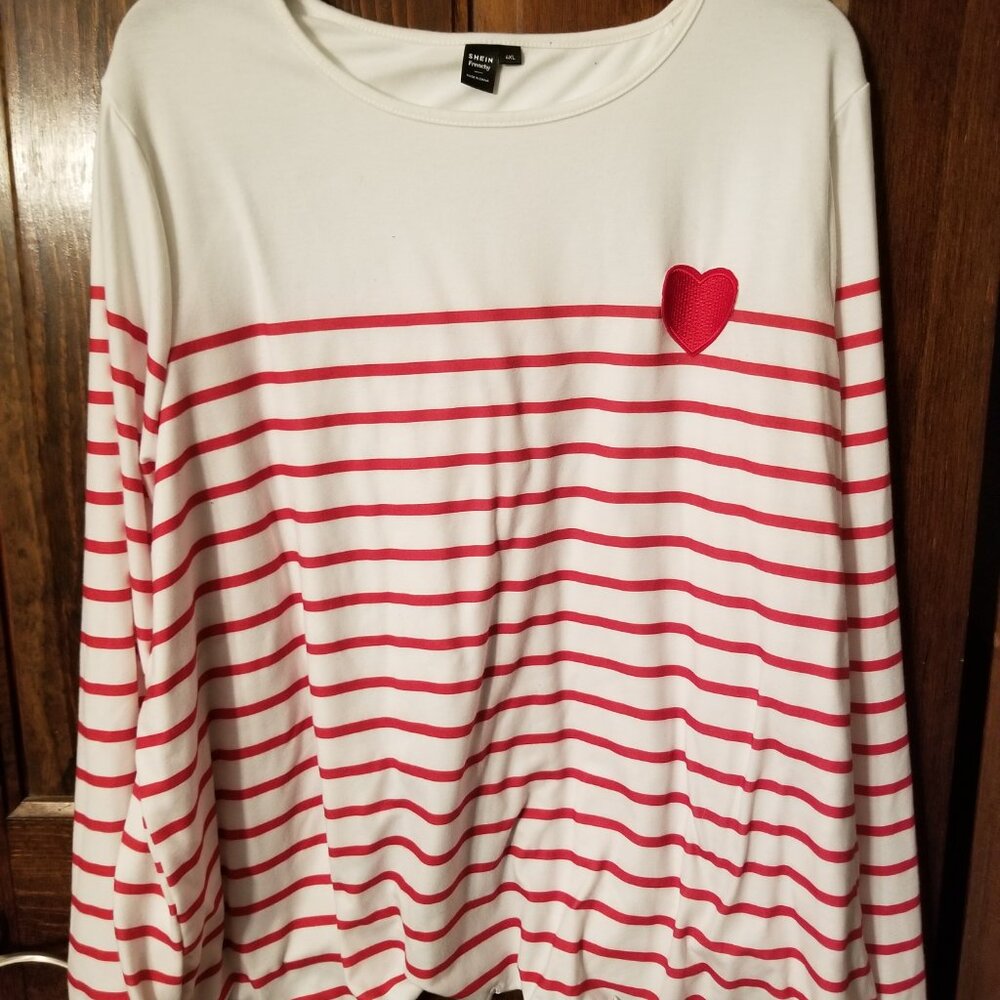 Shein Red White Striped Heart Patch Scalloped Open Back Top Womens 4XL
